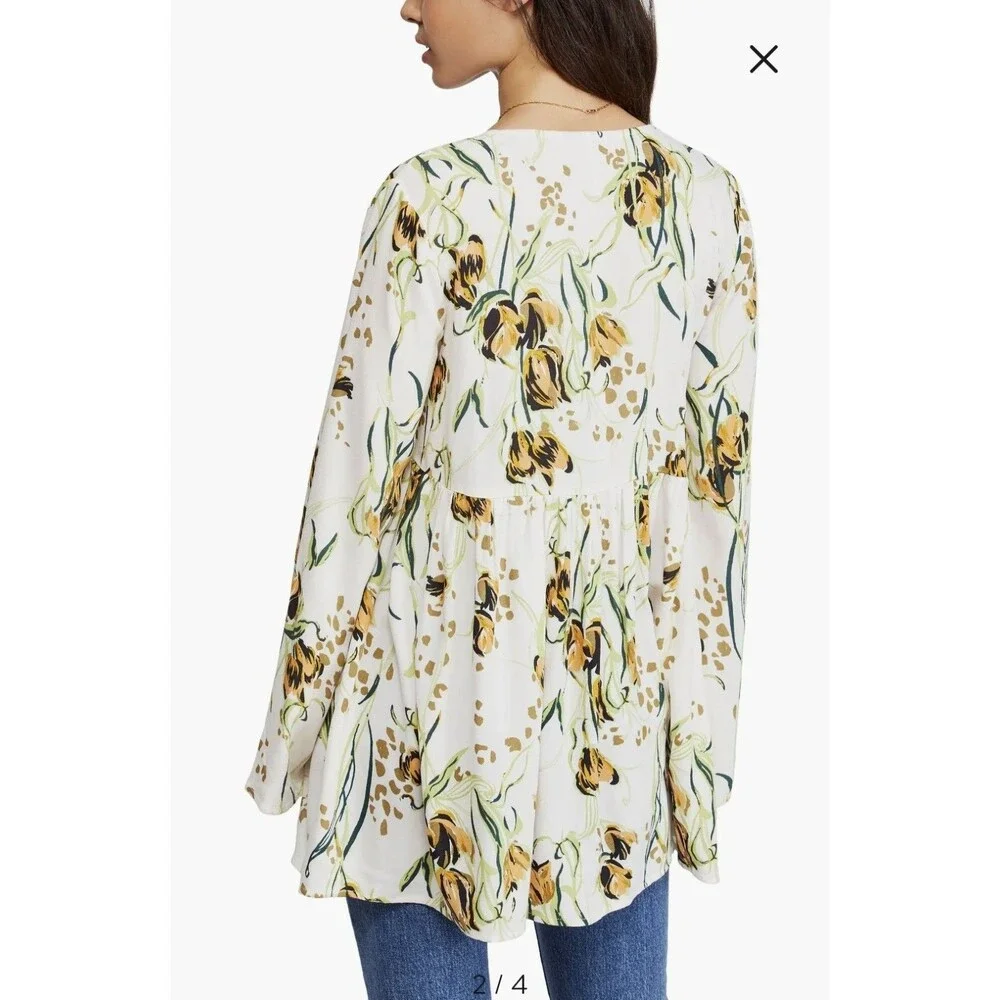 Free People Womens Small Floral Blouse Bella Print Tunic Top Babydoll Romantic